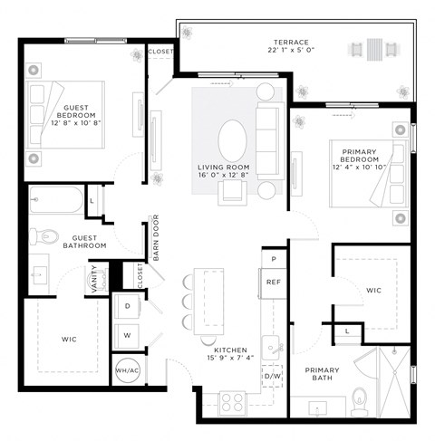 2 Bedroom 2 Bath 1,179 Sq.Ft. B2 Floor Plan at Mayla Pompano, Pompano Beach, FL, 33062